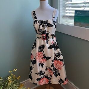 Gorgeous Floral Belted Fit and Flare Dress Sz 6 Bridal Shower Feminine 1950’s